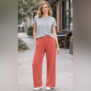 Forte 100% Cashmere Pant Women's XS Warm Coral Wide Leg Pull On